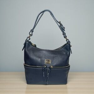 Dooney & Bourke Pebble Grain Navy Zip Top Hobo Bag Pink Interior Discontinued